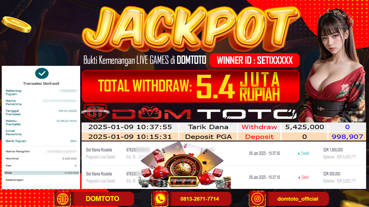 JACKPOT LIVE GAMES SLOT MANIA BACCARAT 09 JANUARI 2025